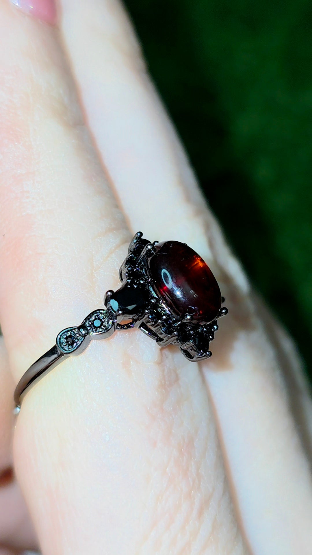 Blood Amber and Black Spinel Ring