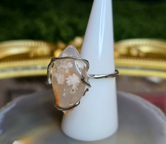 Flower Agate Asymmetrical Ring