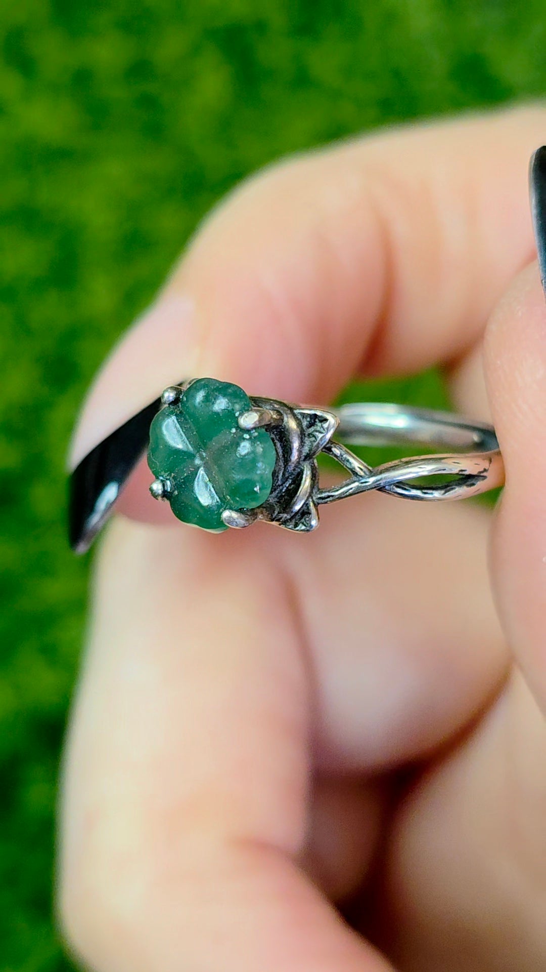 Blue Water Jadeite Clover Ring D