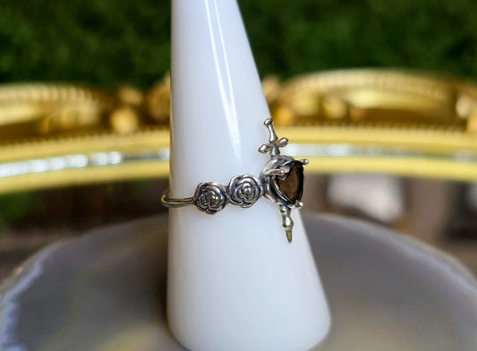 Smokey Quartz Rose and Dagger Ring