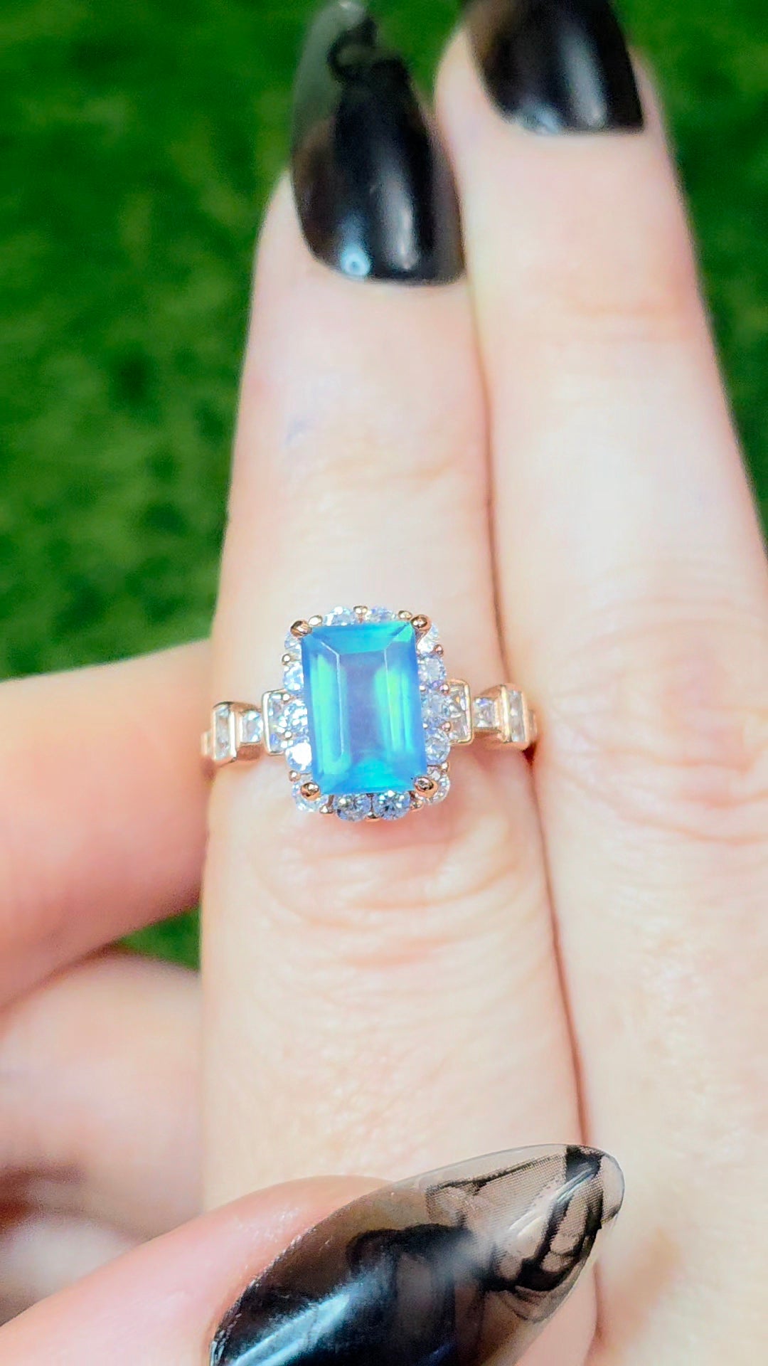 Aquamarine Baguette Rose Gold Ring