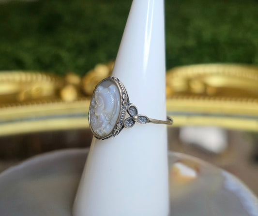 White Shell Moon Princess Cameo Ring