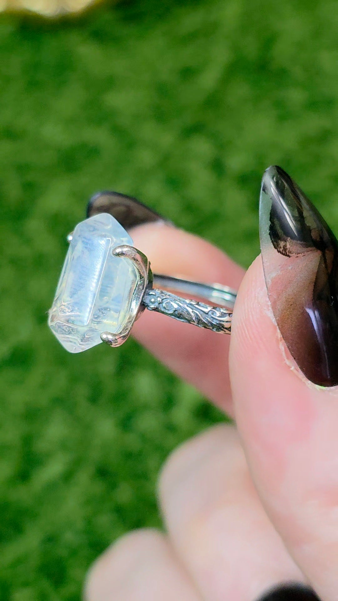 Blue Needle Quartz Double Point Ring