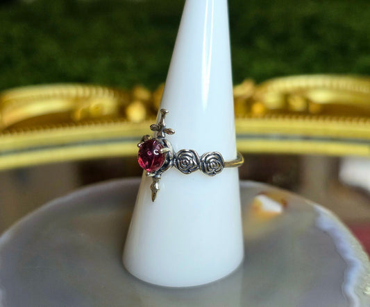 Pink Tourmaline Rose and Dagger Ring