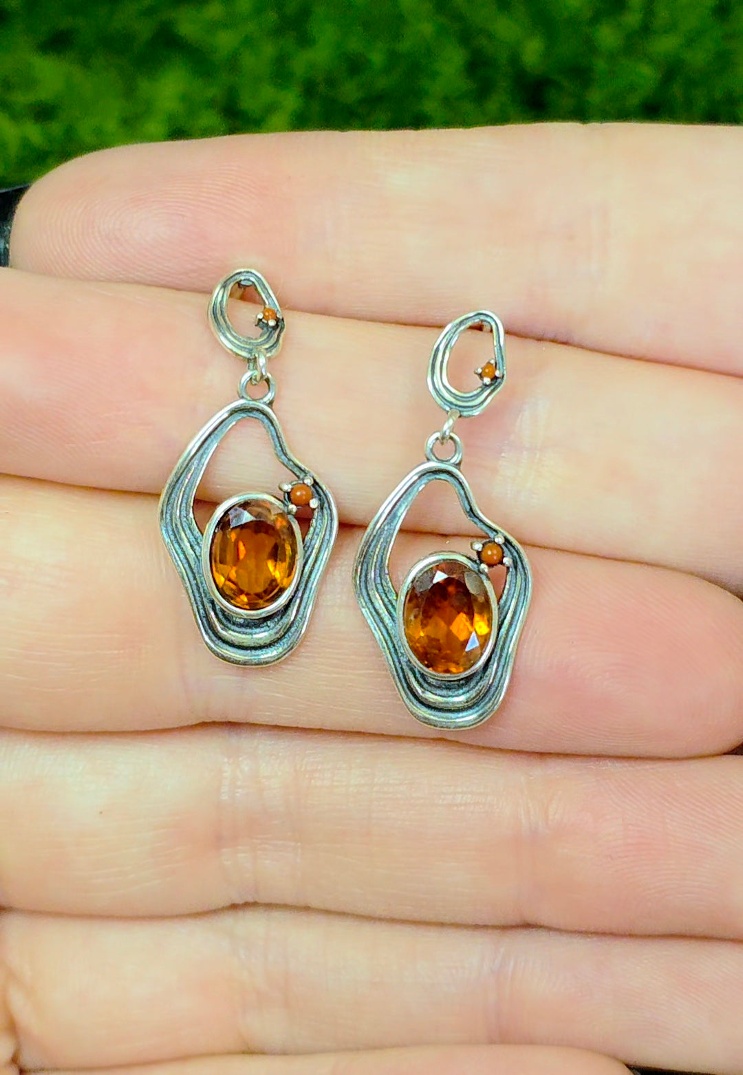 Fanta Garnet Asymmetrical Earrings