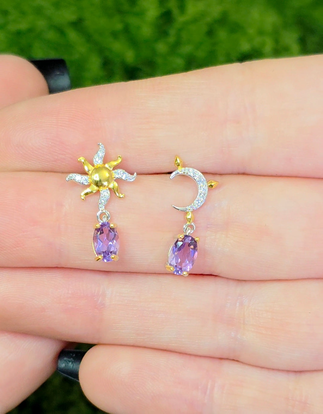Amethyst Sun and Moon Earrings