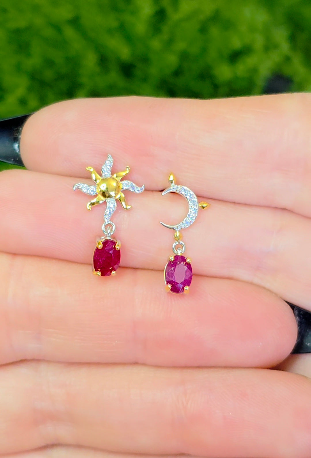 Ruby Sun and Moon Earrings