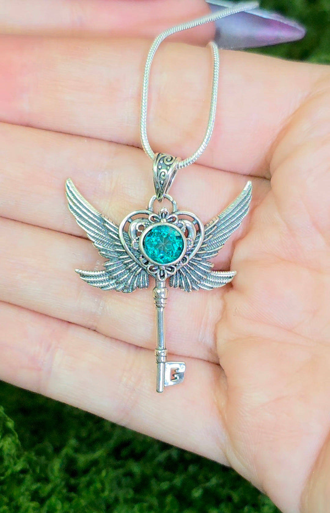 Blue Topaz Key Pendant B