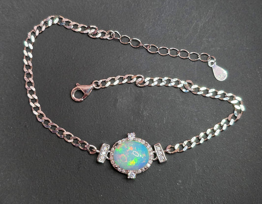 White Opal Halo Sterling Silver Bracelet