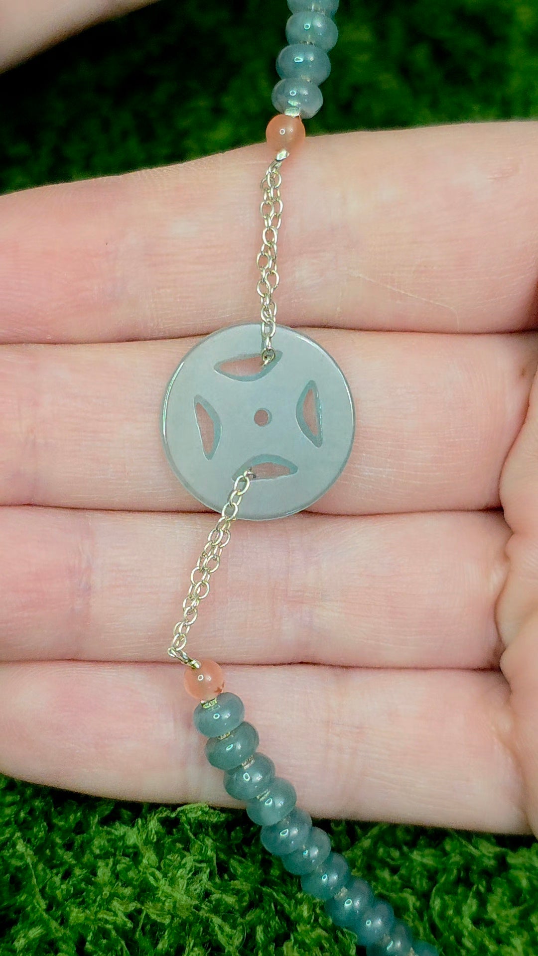 Blue Water Jadeite Donut Sterling Silver Bracelet