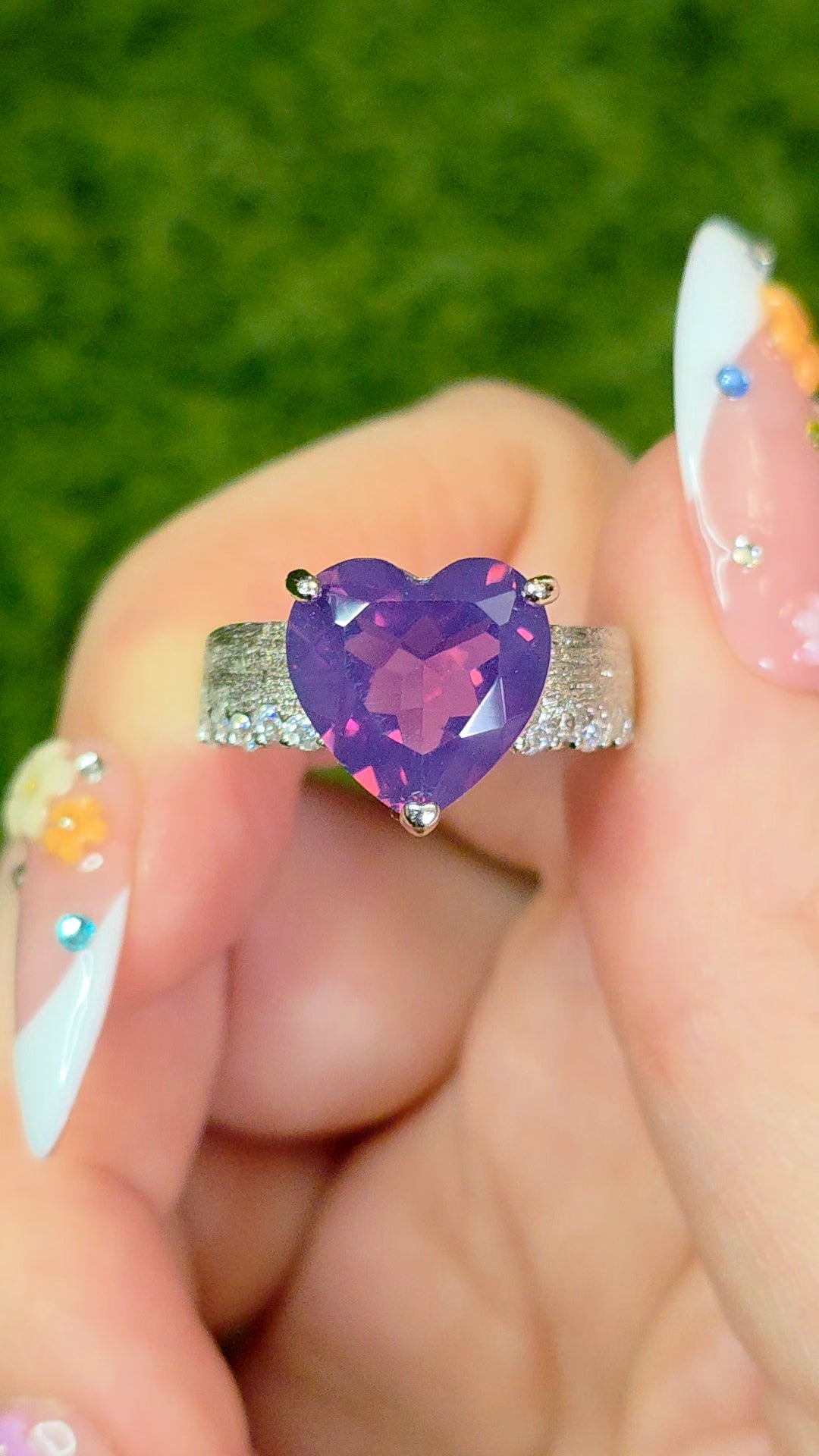 Faceted Lavender Moon Quartz Heart Ring B