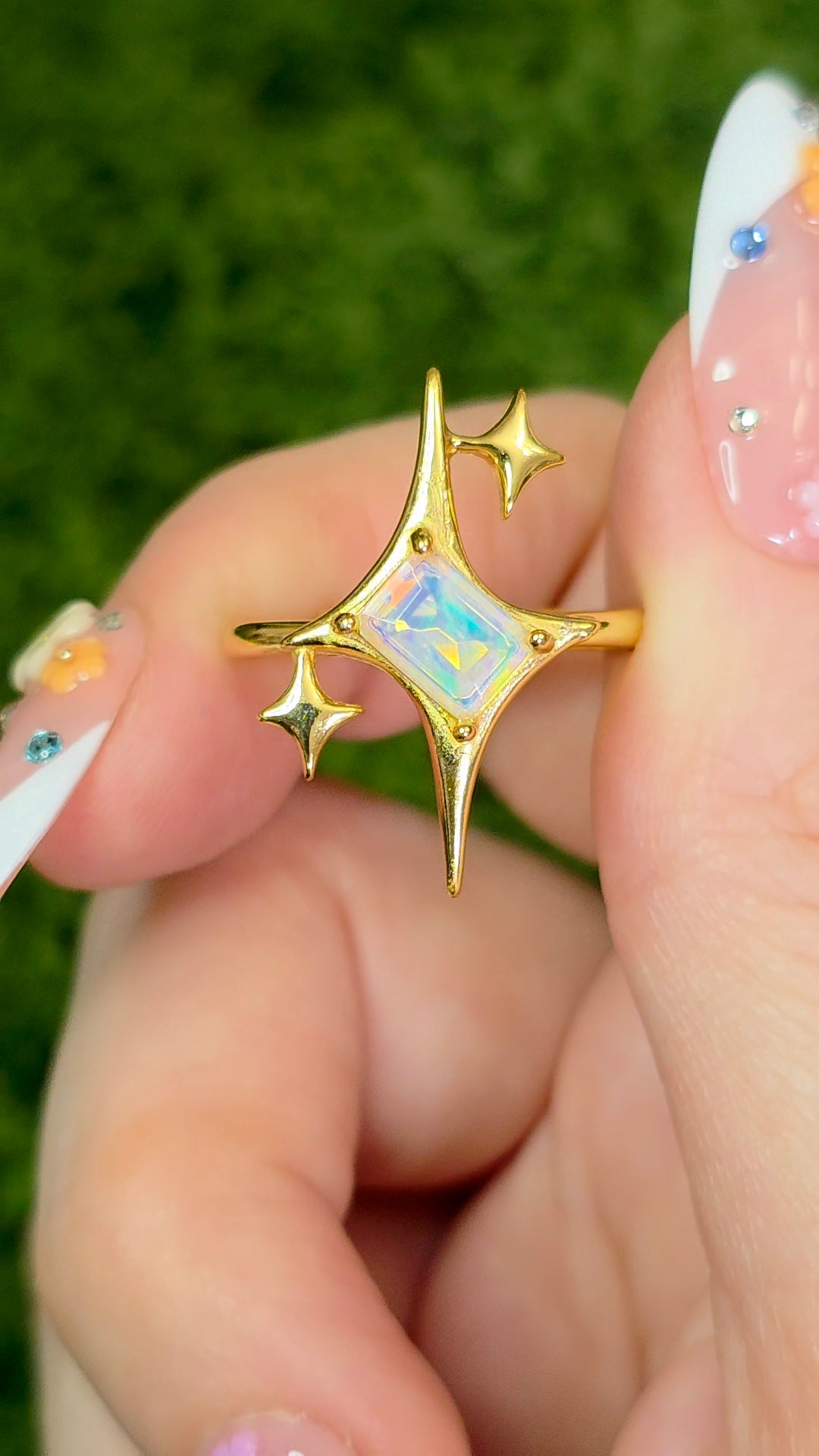 White Opal Starlight Ring