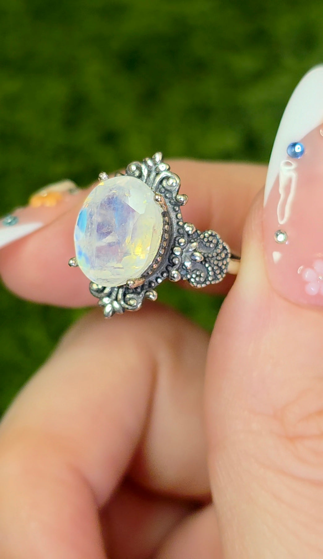 Rainbow Moonstone Filigree Ring