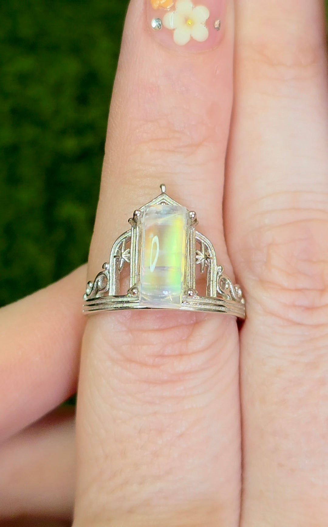 Rainbow Moonstone Dimension Door Ring