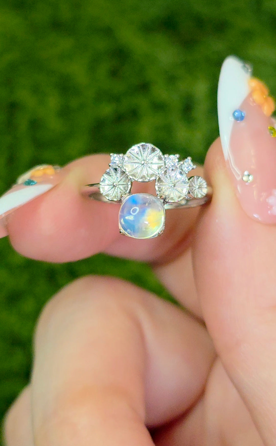 Rainbow Moonstone Lilypad Ring