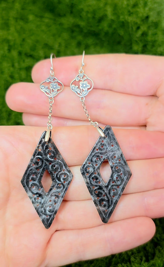 Black Jadeite Diamond Earrings