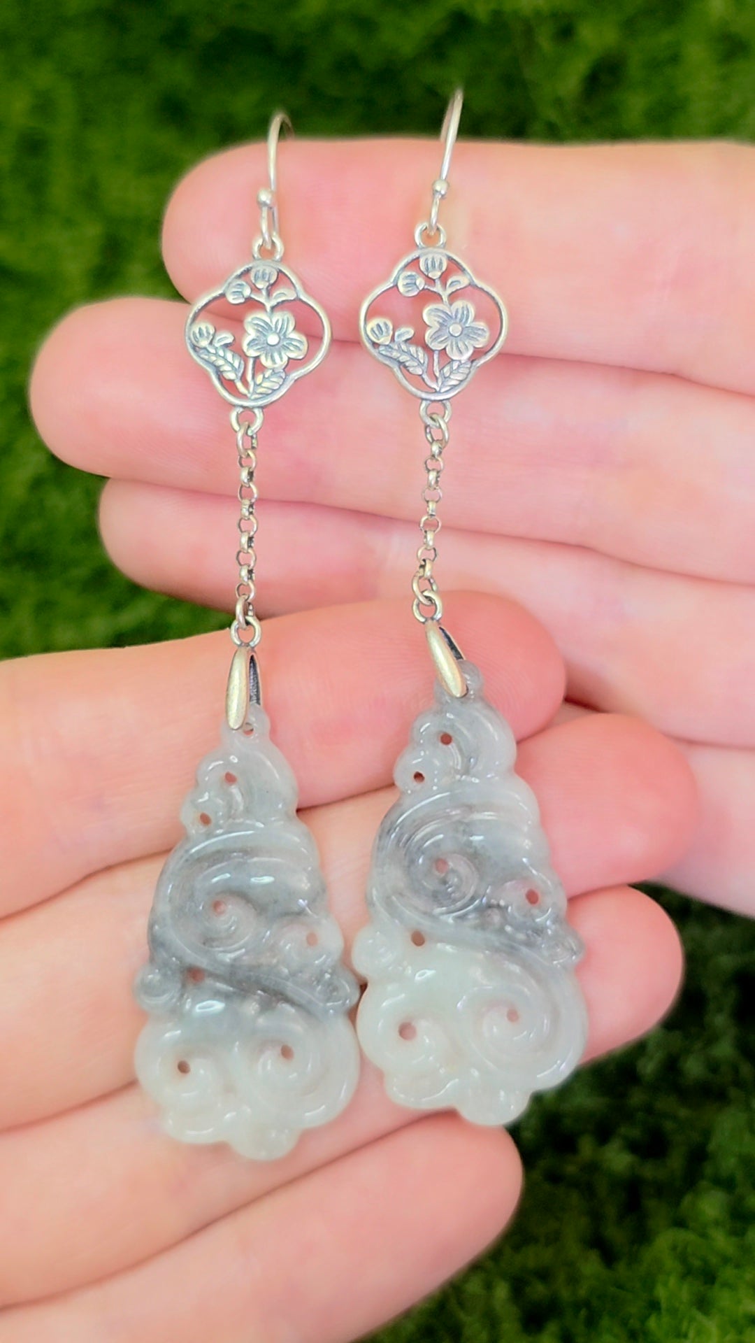 Two Tone Grey Jadeite Cloud Earrings