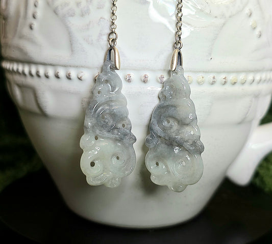 Two Tone Grey Jadeite Cloud Earrings