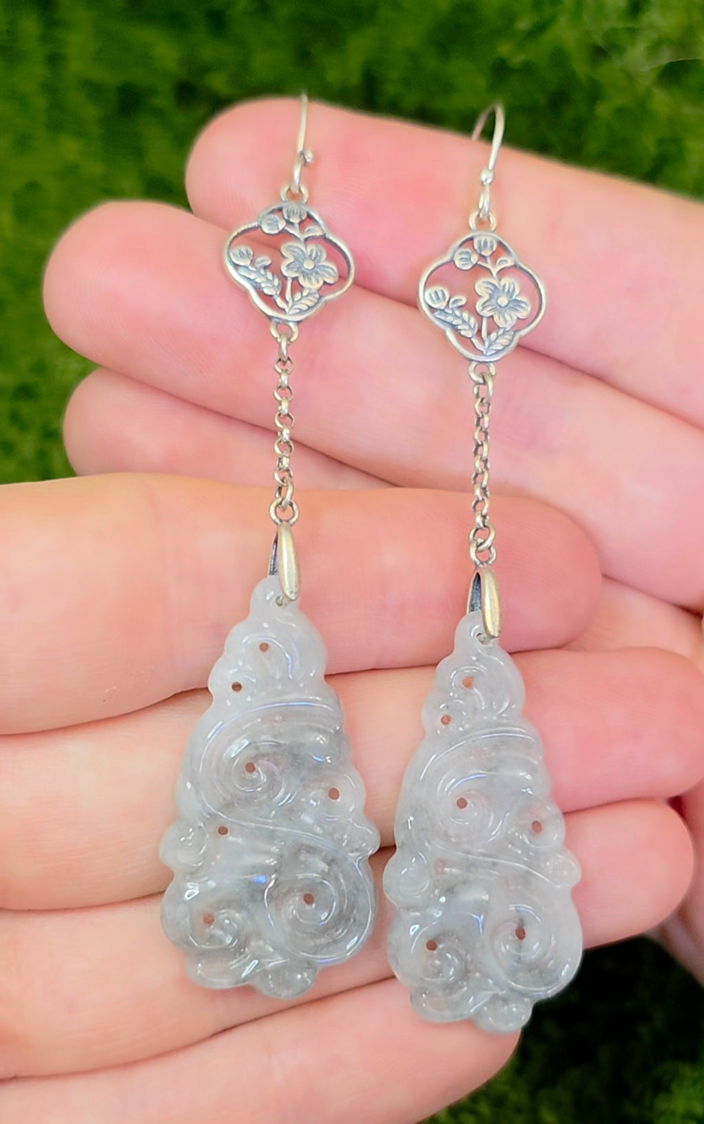 Light Grey Jadeite Cloud Earrings
