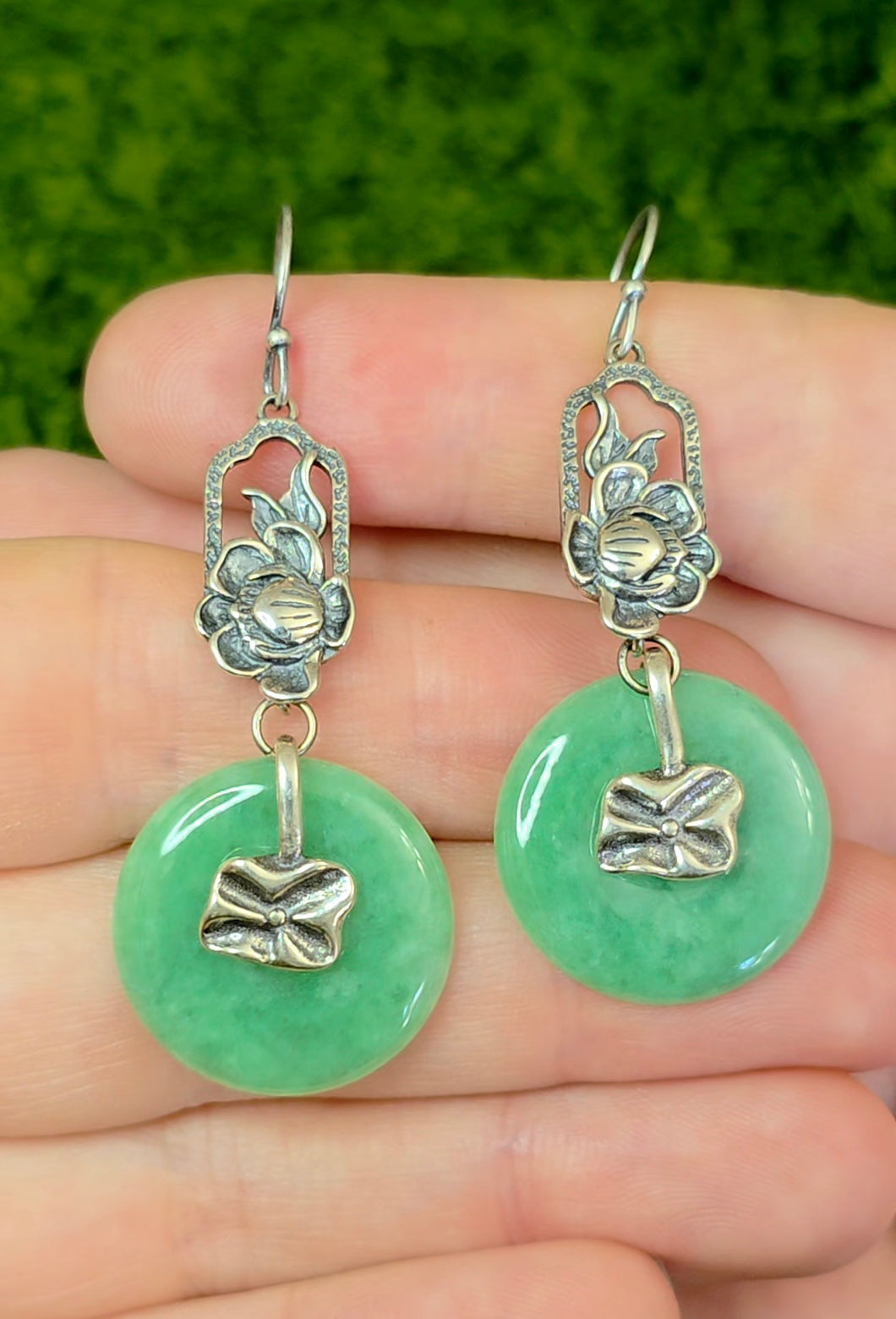 Green Jadeite Disk Earrings