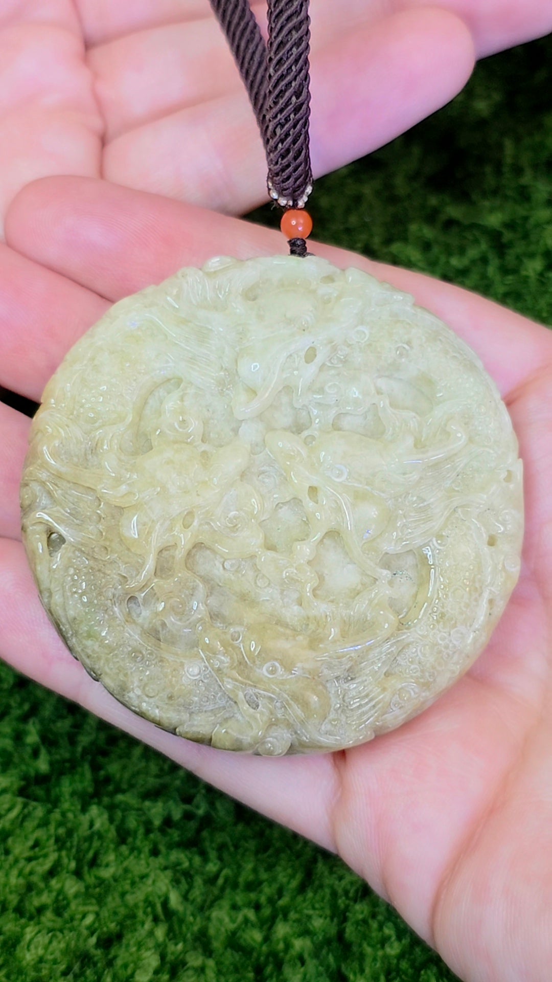 Green Jadeite Dragon Pendant Necklace