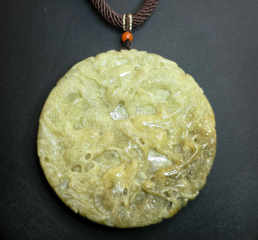 Green Jadeite Dragon Pendant Necklace