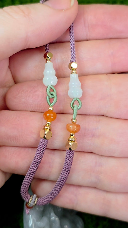 Lavender Jadeite Nine Tail Fox Pendant Necklace