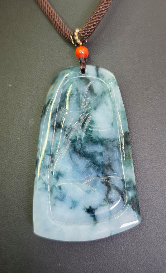 Green and White Jadeite Nature Motif Pendant Necklace