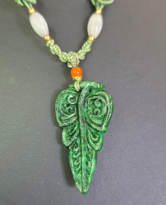 Green Jadeite Leaf Pendant Necklace