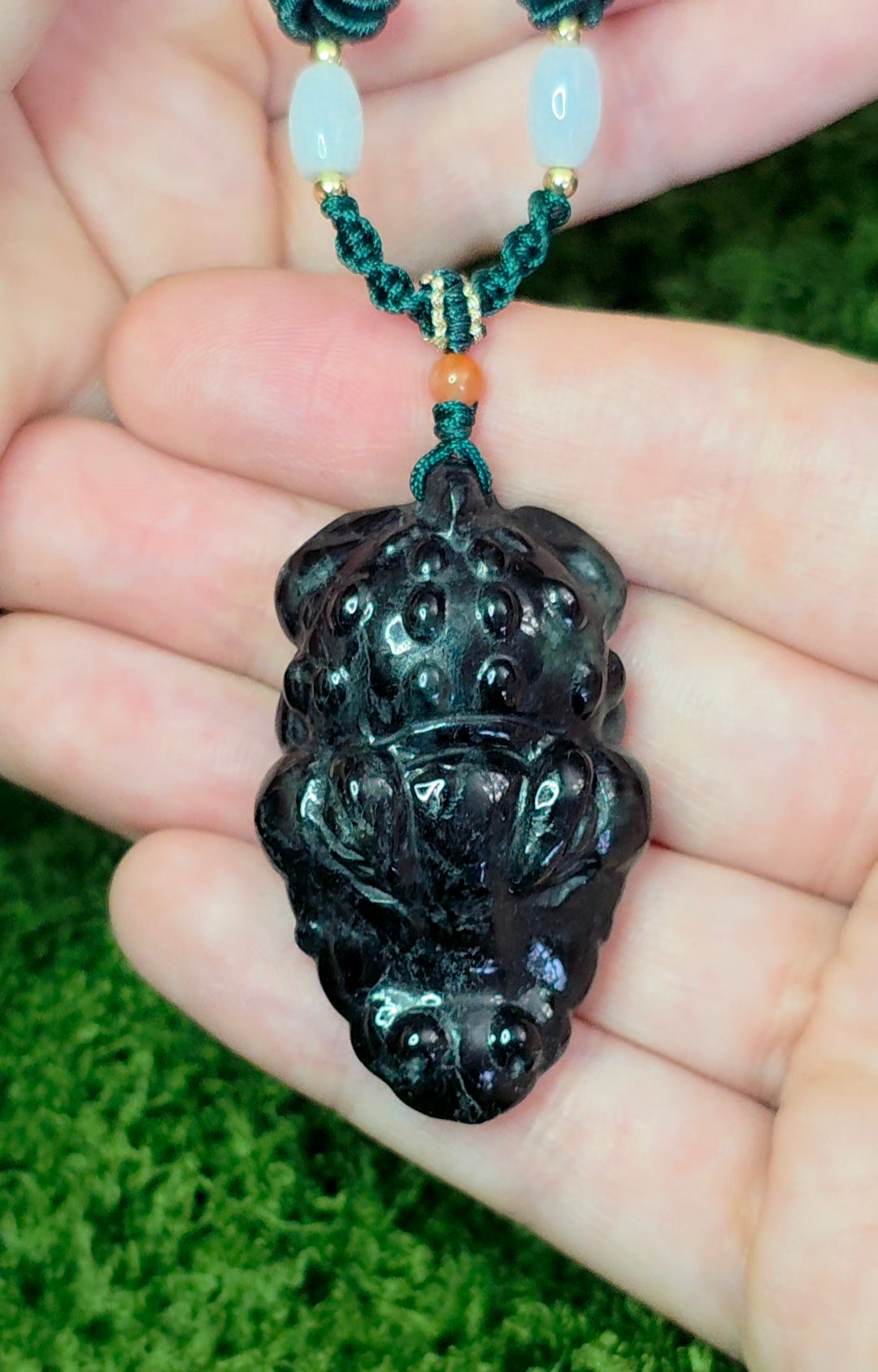 Dark Green Jadeite Alligator Pendant Necklace