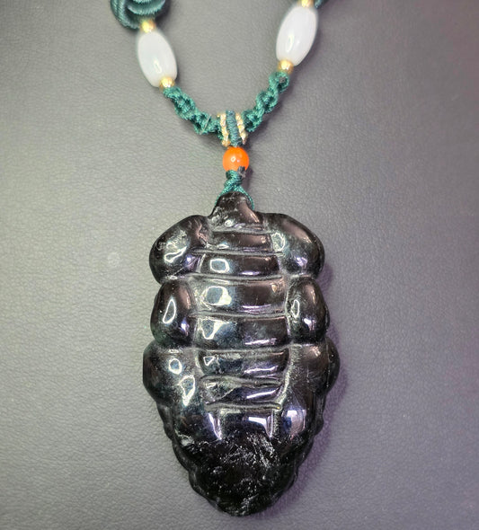 Dark Green Jadeite Alligator Pendant Necklace