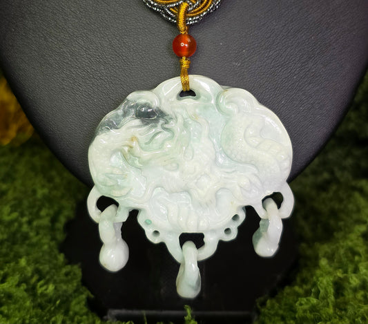 White and Green Double Sided Jadeite Pendant Necklace