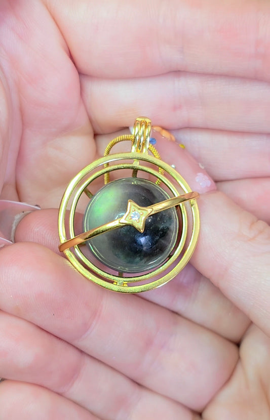 Aquamarine and Tourmaline Mini Sphere Cage Pendant