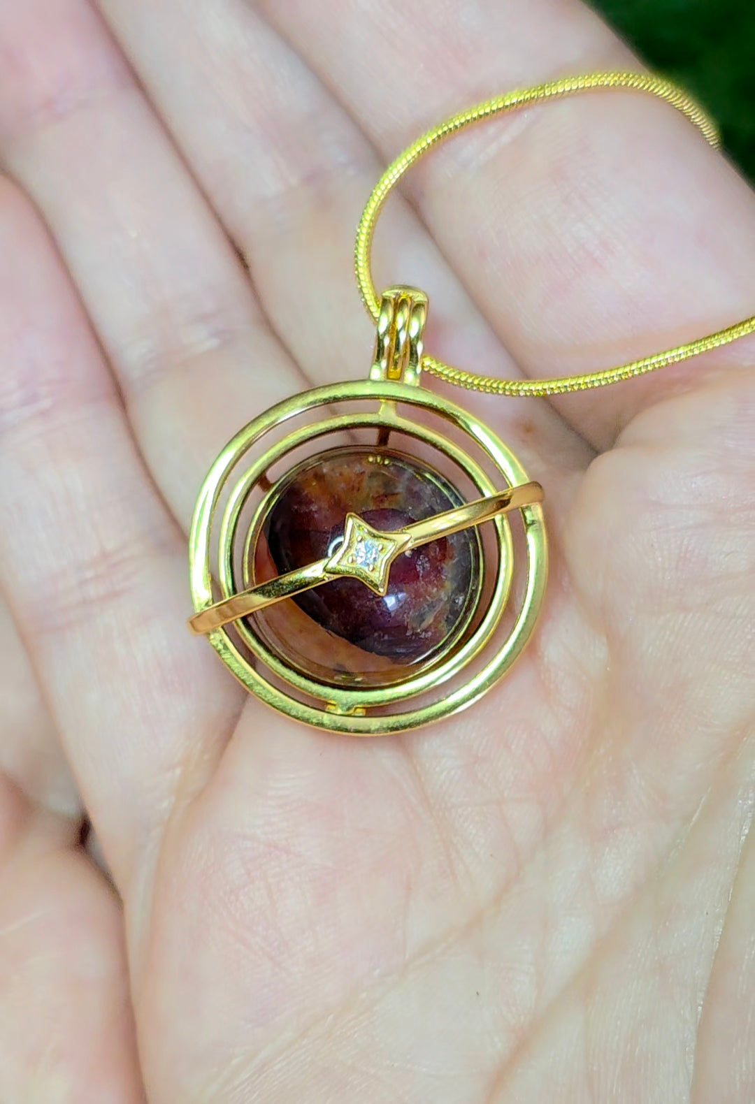 Fire Quartz Mini Sphere Gold Cage Pendant