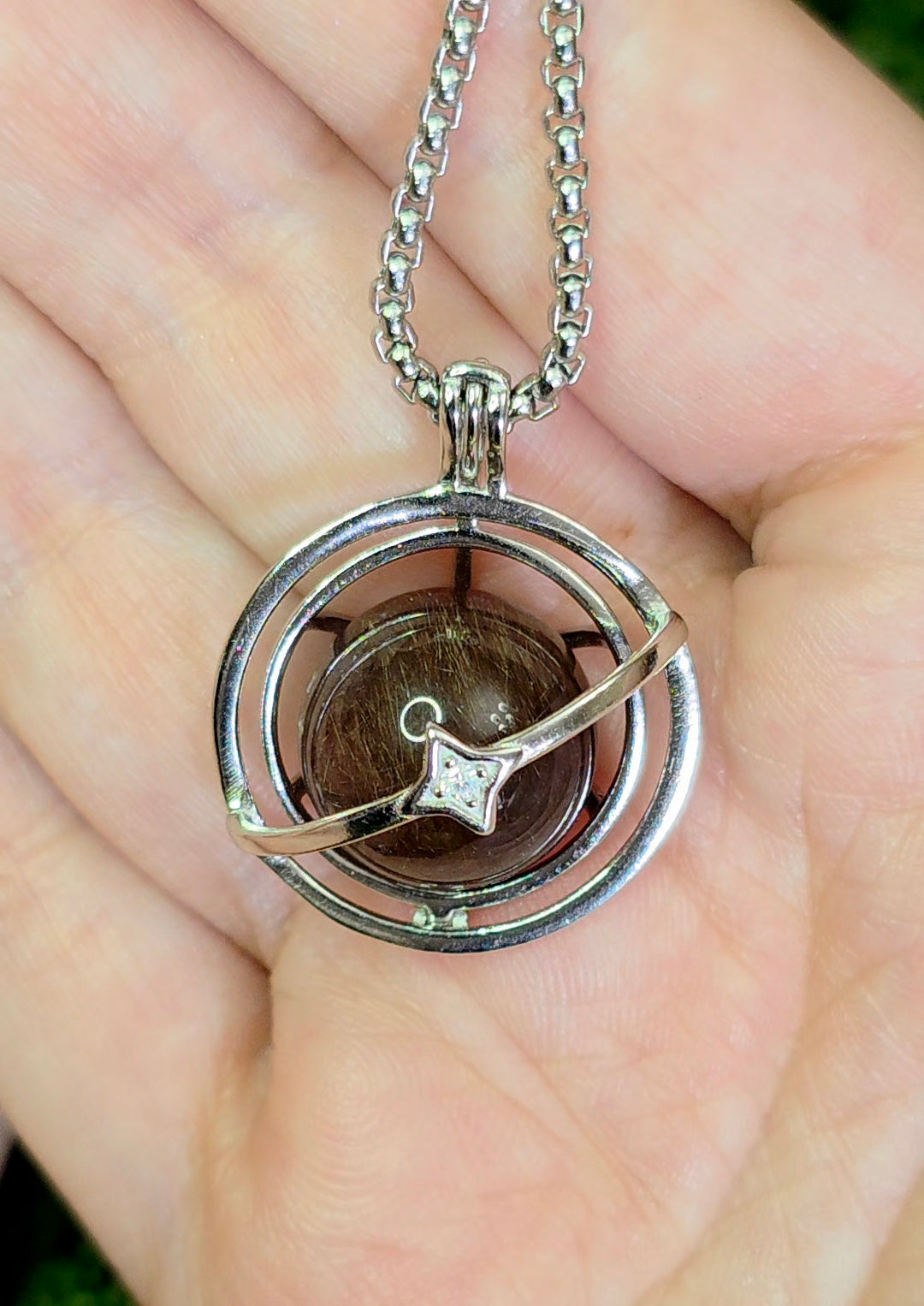 Copper Rutilated Quartz Mini Sphere Cage Pendant