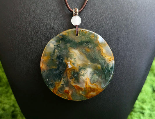 Red Moss Agate Disc Necklace A