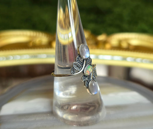 Rainbow Moonstone and Opal Ring