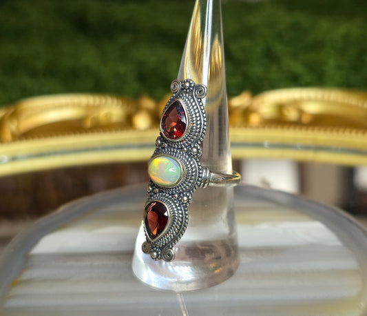 Garnet and White Opal Ring