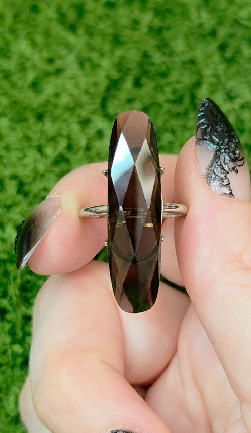 Long Smokey Quartz Oval Ring