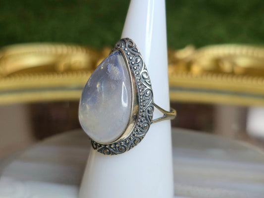 Teardrop Rainbow Moonstone Ring B