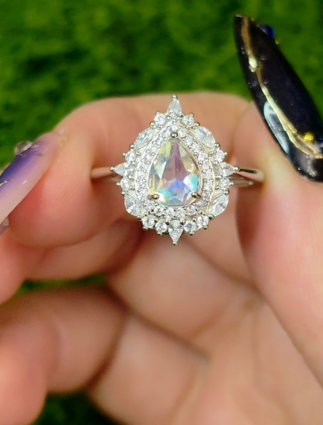 Madagascar Moonstone and Zircon Ring