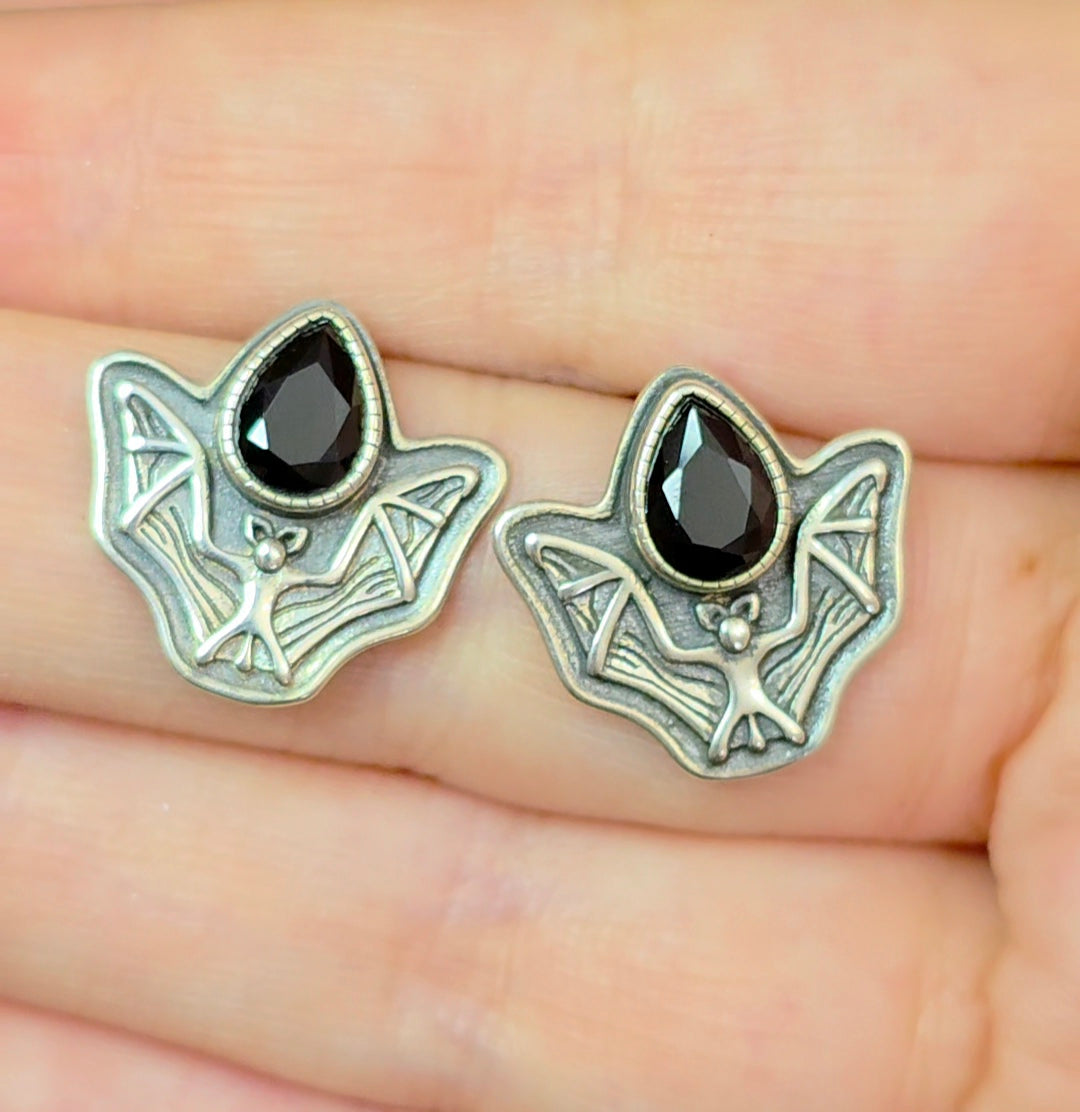 Black Spinel Bat Earrings