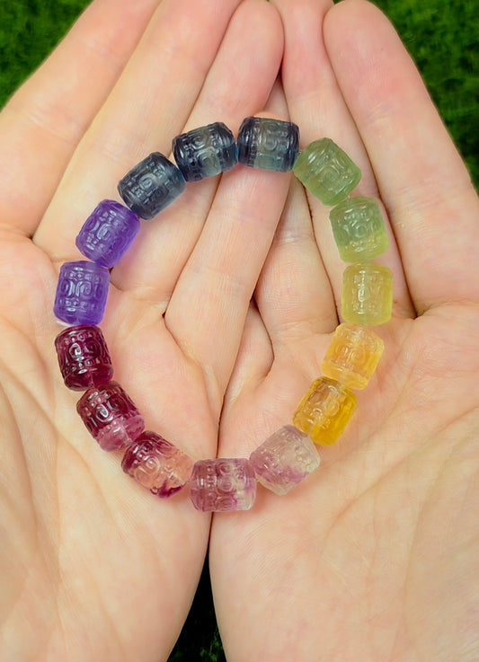 13x10mm Carved Fluorite Stretch Bracelet D