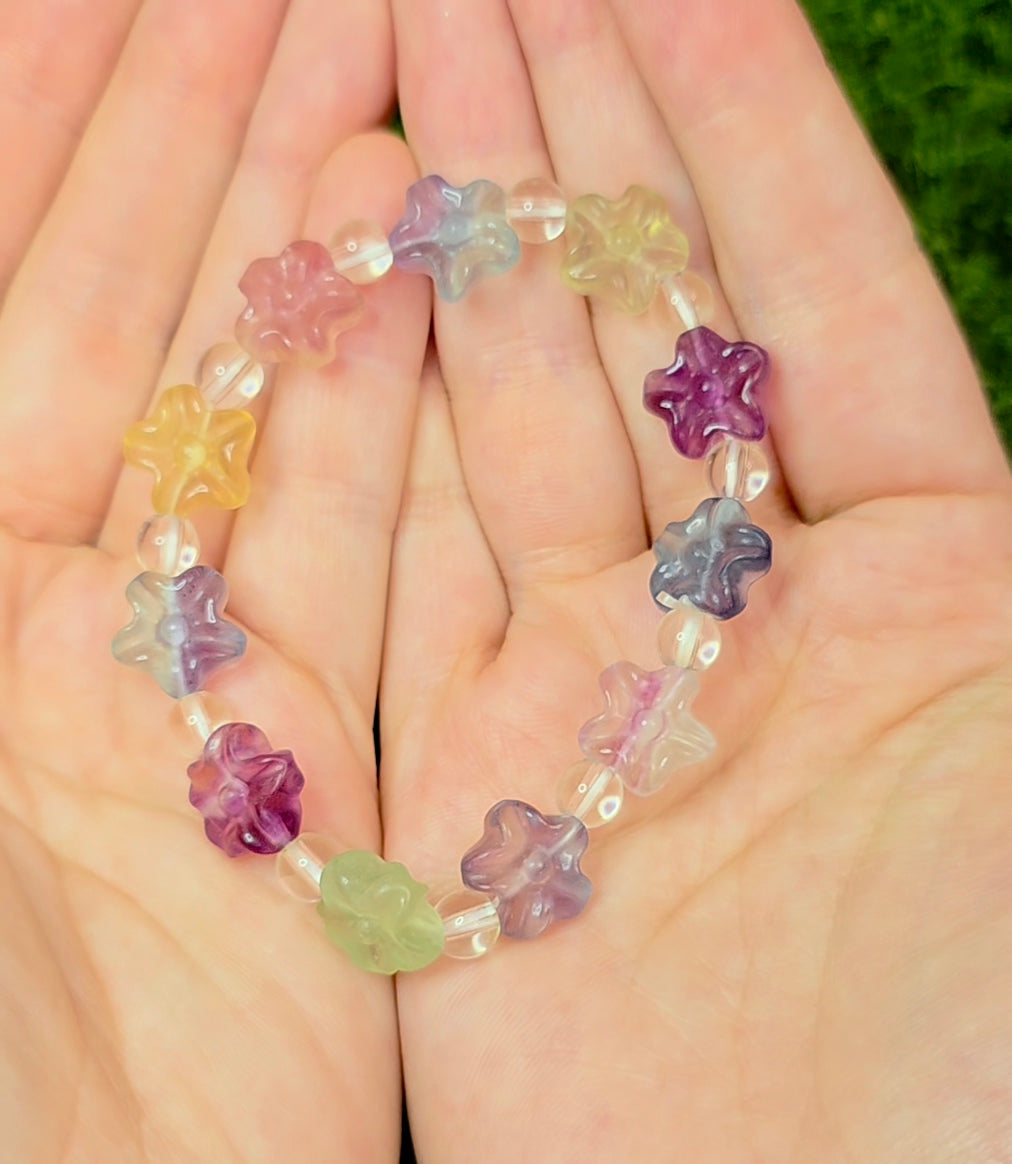 Fluorite Flower Stretch Bracelet A