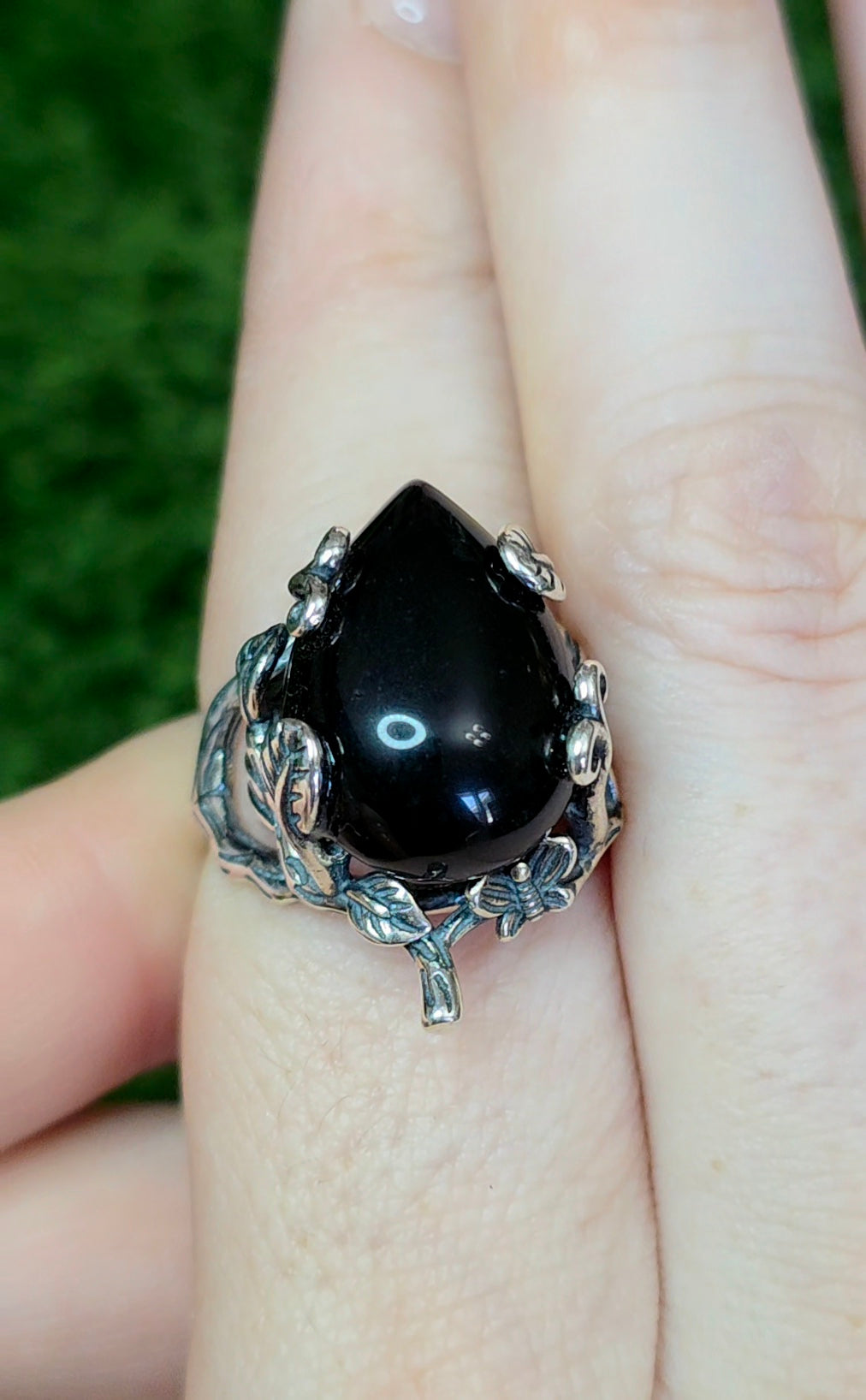 Black Obsidian Teardrop Ring