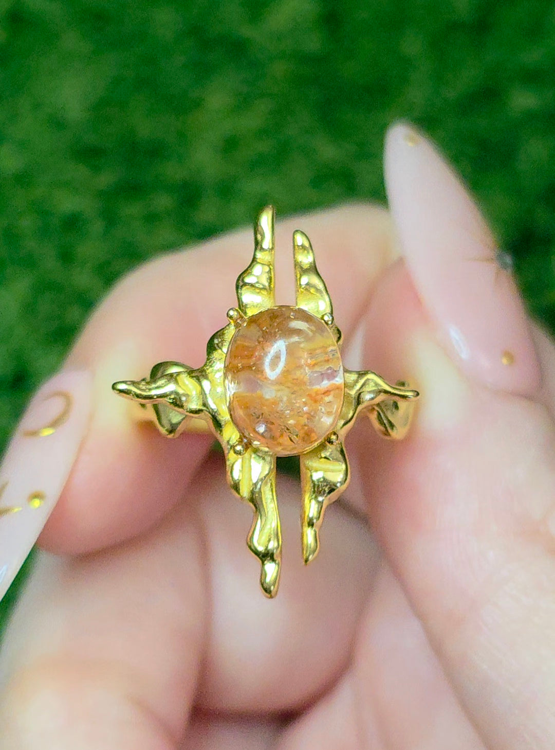Orange Garden Quartz Assymetrical Ring