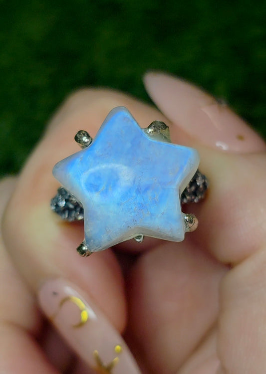 Rainbow Moonstone Star Ring A