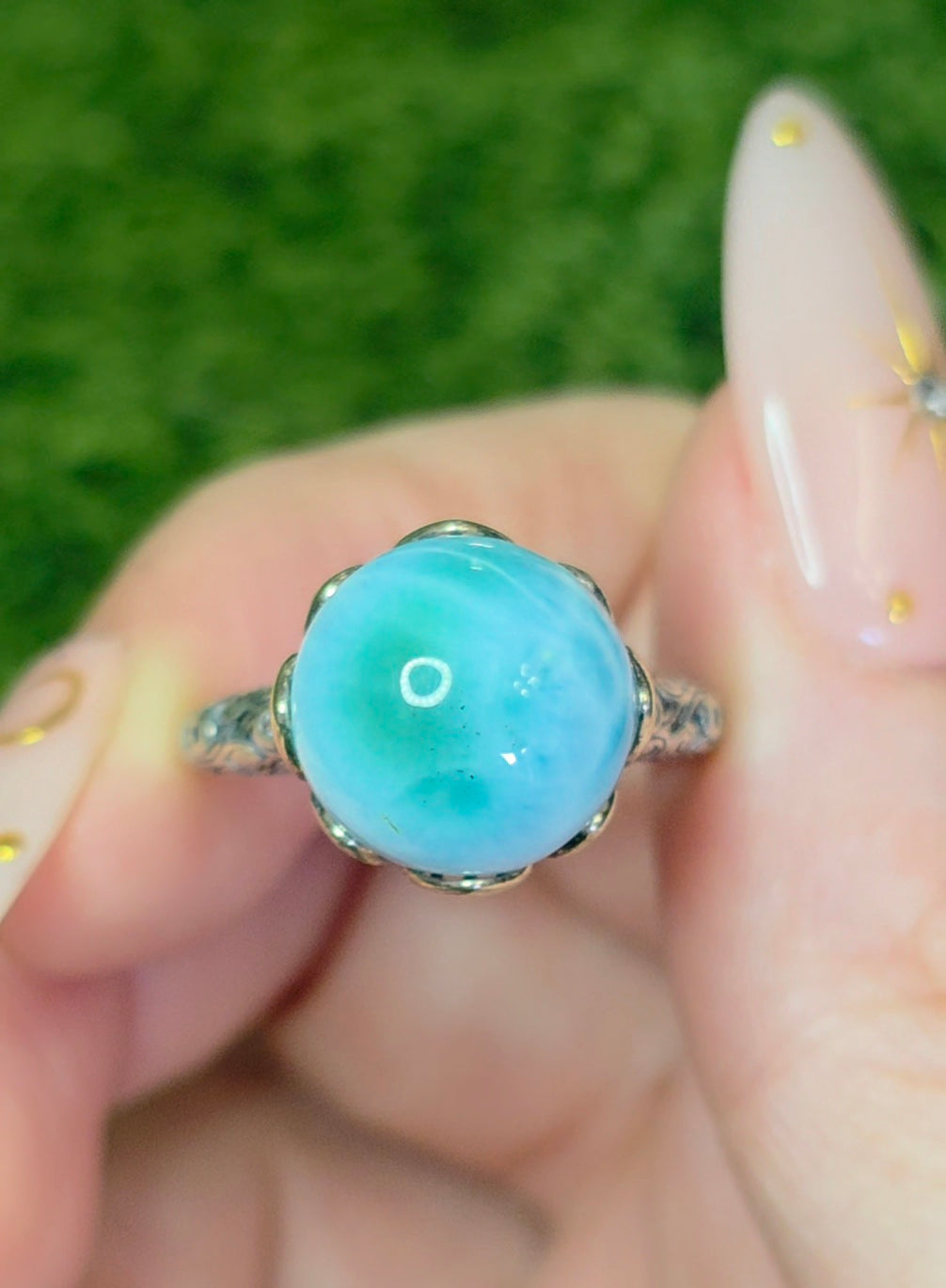 Blue Green Larimar Ring E