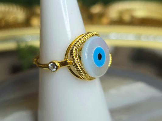 White Shell Evil Eye Ring A