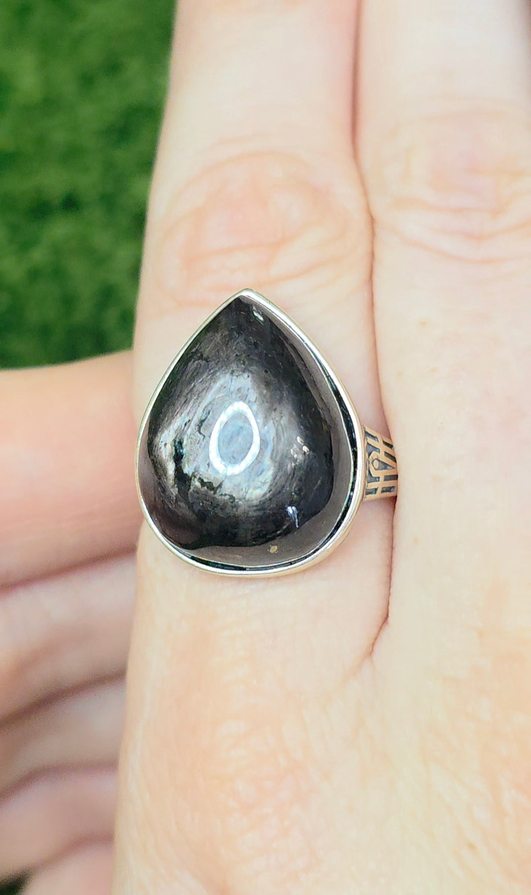 Hypersthene Teardrop Ring